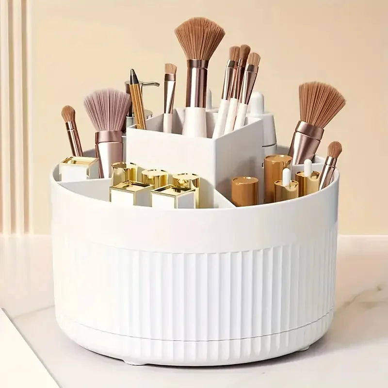 360° Rotating Makeup Organizer Makeup Holder Cosmetic Storage with 5 Compartments Multi-Functional Holder for Brushes Pen