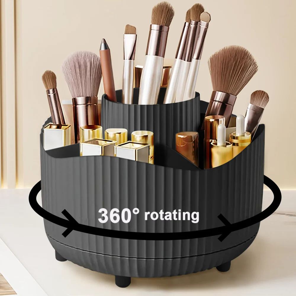 360° Rotating Makeup Organizer Makeup Holder Cosmetic Storage with 5 Compartments Multi-Functional Holder for Brushes Pen