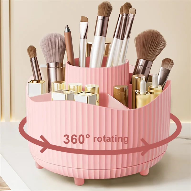 360° Rotating Makeup Organizer Makeup Holder Cosmetic Storage with 5 Compartments Multi-Functional Holder for Brushes Pen