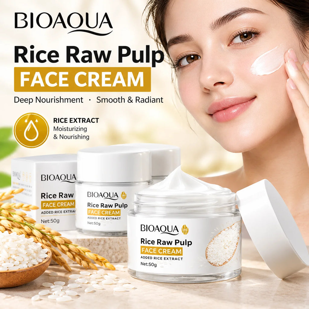 Crema Facial Pureza de Arroz BIOAOUA 🌾 — Hidratación Intensa, Luminosidad y Cuidado K-Beauty 50g