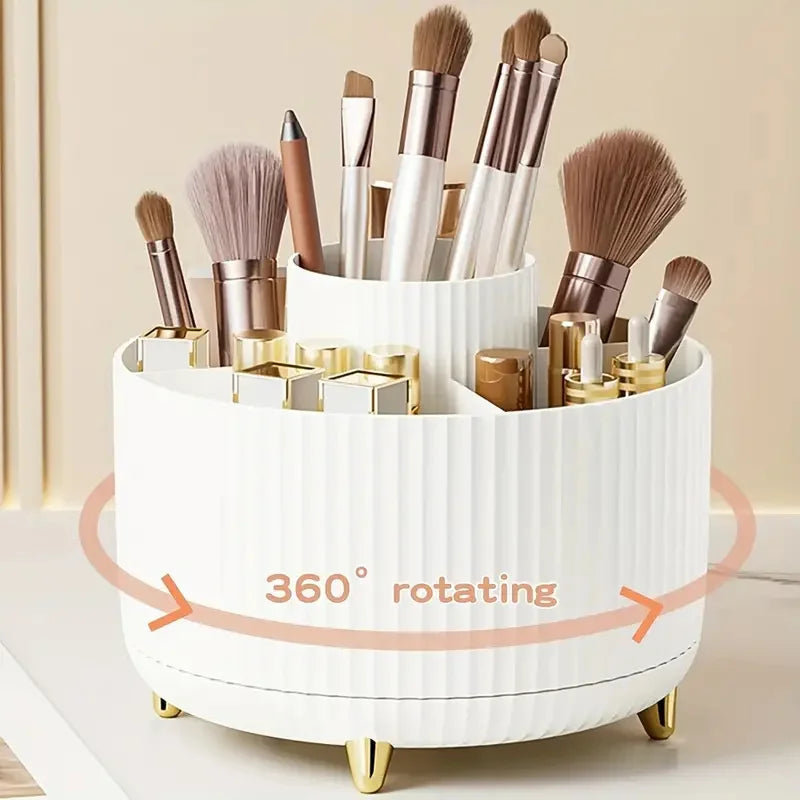 360° Rotating Makeup Organizer Makeup Holder Cosmetic Storage with 5 Compartments Multi-Functional Holder for Brushes Pen