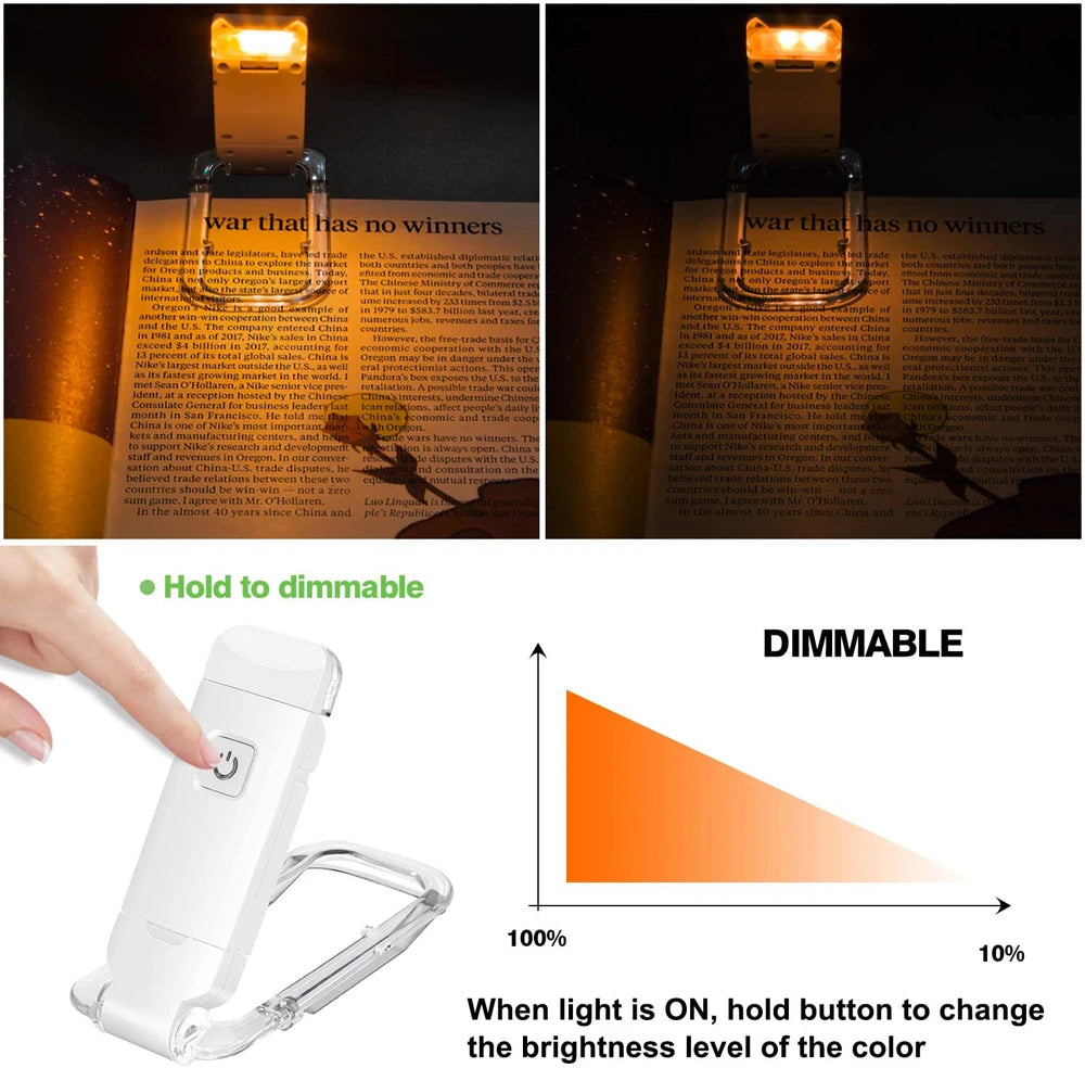Mini Clip-on Reading Light, Small LED Night Light, USB Rechargeable, Adjustable Brightness, Eye Protection, Portable