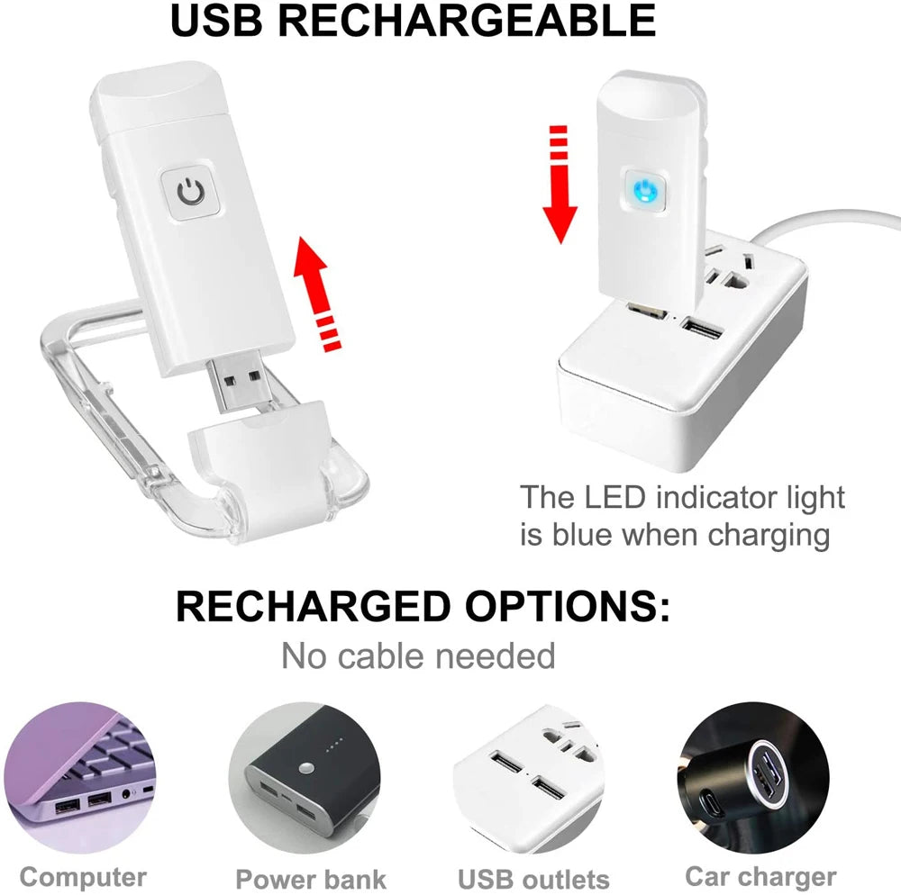 Mini Clip-on Reading Light, Small LED Night Light, USB Rechargeable, Adjustable Brightness, Eye Protection, Portable