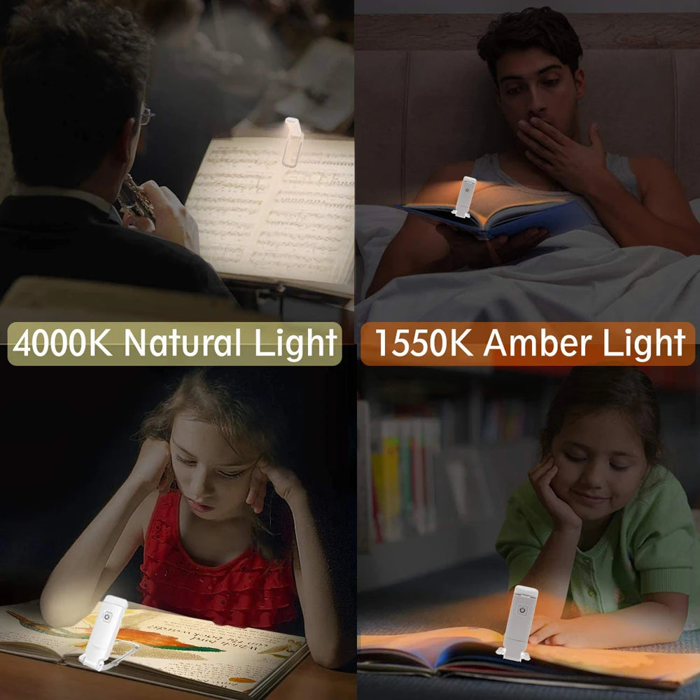 Mini Clip-on Reading Light, Small LED Night Light, USB Rechargeable, Adjustable Brightness, Eye Protection, Portable