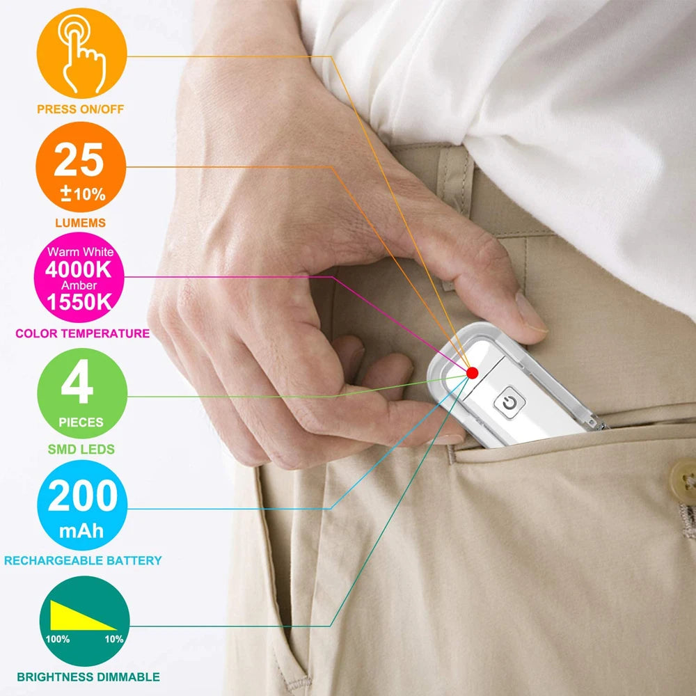Mini Clip-on Reading Light, Small LED Night Light, USB Rechargeable, Adjustable Brightness, Eye Protection, Portable