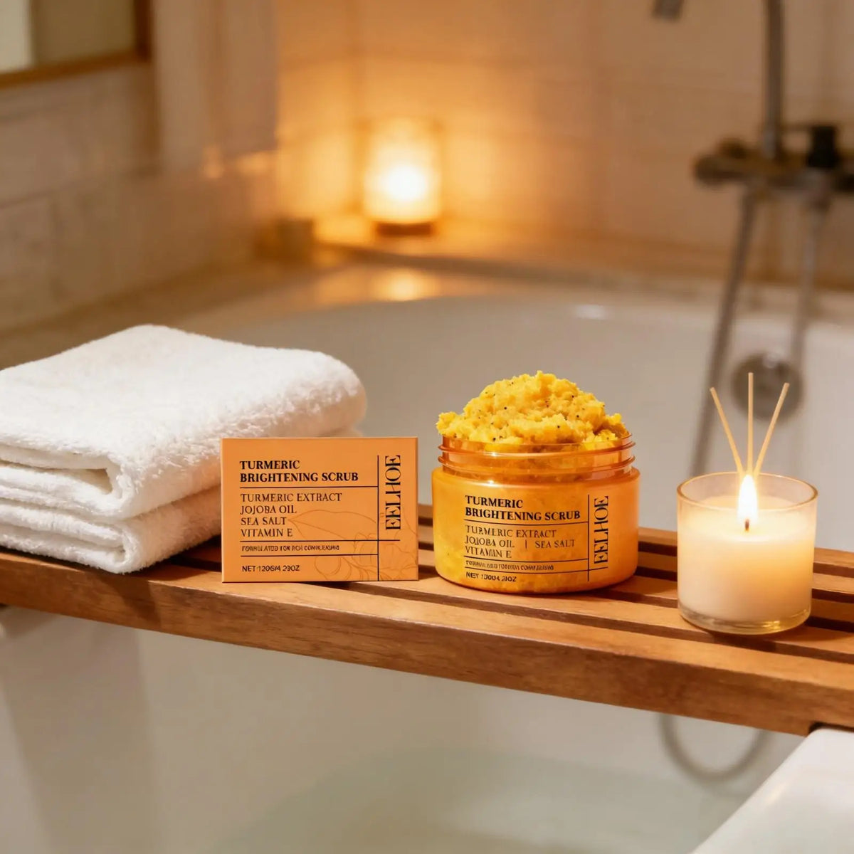 Exfoliante de cúrcuma EELHOE para aclarar la piel, productos iluminadores, limpieza corporal completa, eliminador de piel muerta, exfoliante de sal marina suavizante