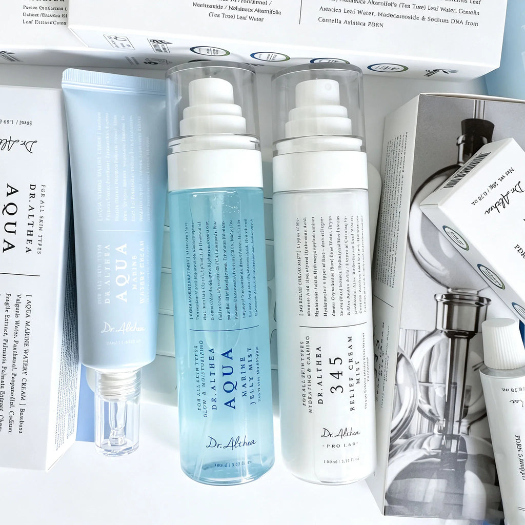 Dr.Althea 147 & 345 Relief Cream, 345 Cream Spray 60ml & 100ml, Aqua Marine Jelly Mist, Marine Watery Cream, productos coreanos para el cuidado de la piel.