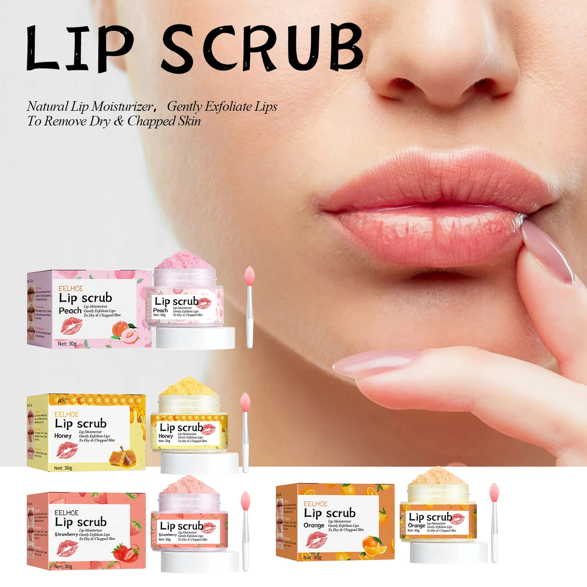 Exfoliante labial de frutas, fresa, naranja y miel, aclarante, exfoliante de color de labios, limpieza profunda, piel muerta, hidratante para labios, cuidado de labios