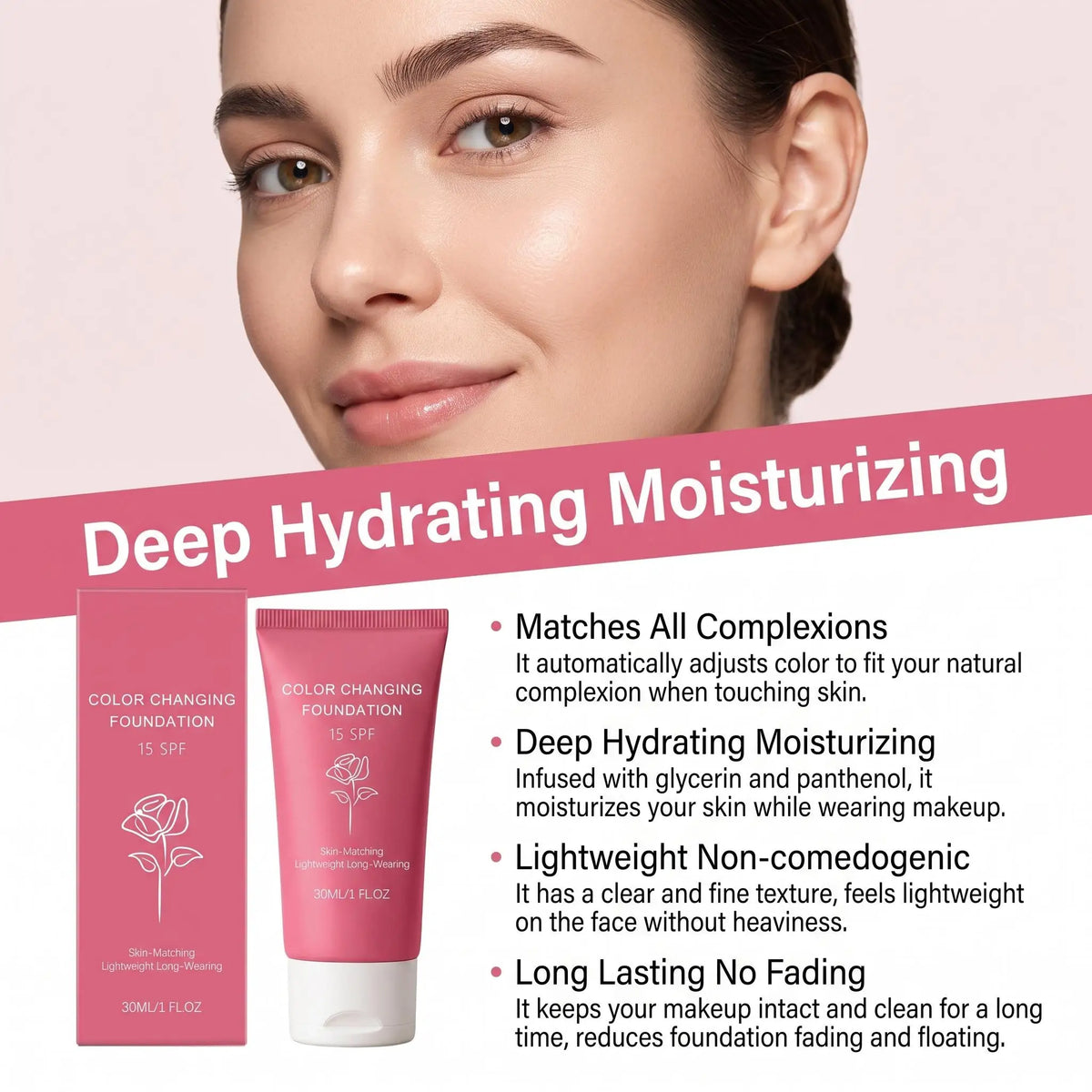 K-Beauty Foundation 💧 — Self-Adapting Shade, Natural Coverage & SPF15 30g