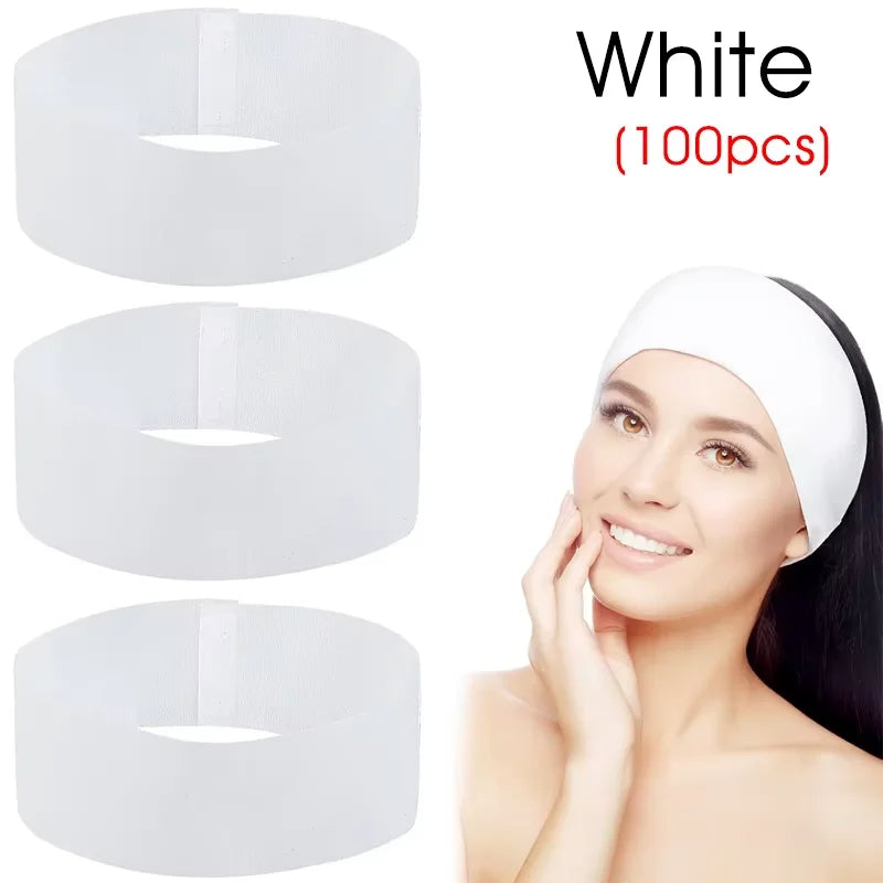 🌸 Bandeaux Jetables Soin Visage Non-Tissés — Ultra-Doux, Extensibles & Hygiéniques | Lot 10, 50 ou 100 pcs