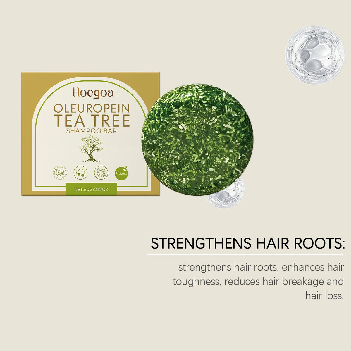Champú sólido de árbol de té para eliminar la caspa, control de grasa, limpieza del cuero cabelludo y reparación del cabello dañado, jabón capilar natural de hierbas, 60 g