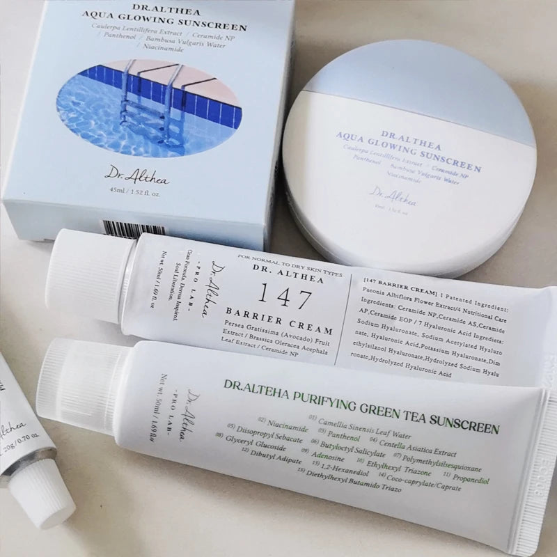 Dr.Althea 🍵 Green Tea Sunscreen, Creams 345 & 147, Vitamin C & PDRN — Protect, Nourish & Brighten