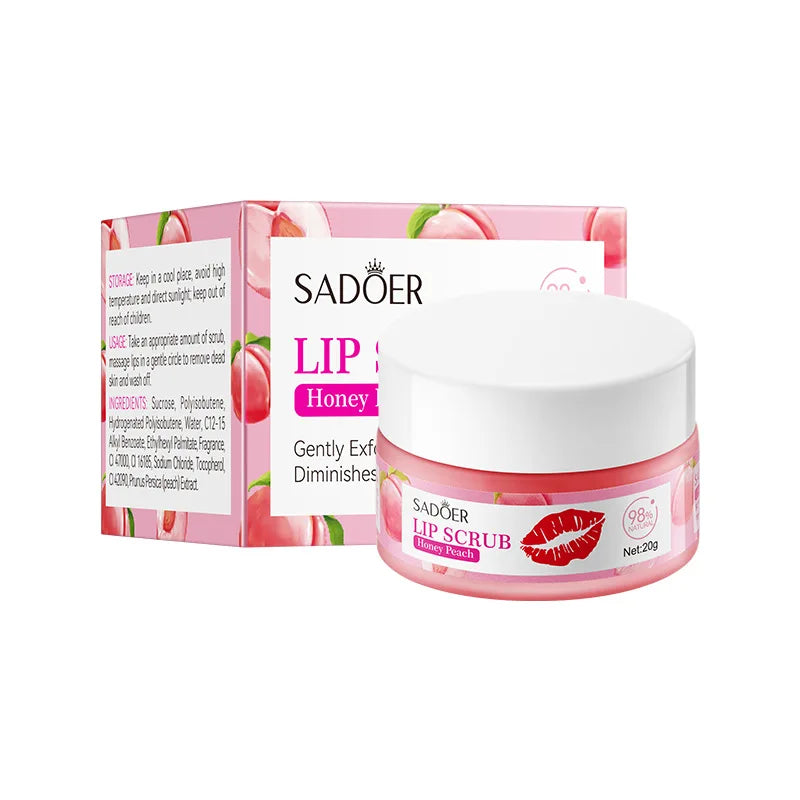 SADOER Erdbeer-Pfirsich Lippenpeeling zum Entfernen abgestorbener Hautschüppchen, Aufhellen dunkler Lippen & feuchtigkeitsspendender Lippenbalsam