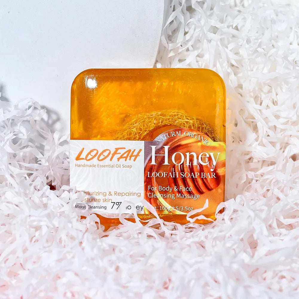 Jabón de lufa y miel facial tratamiento para el acné árbol de té limón rosa blanqueador artesanal ecológico jabón de lufa y miel con esponja