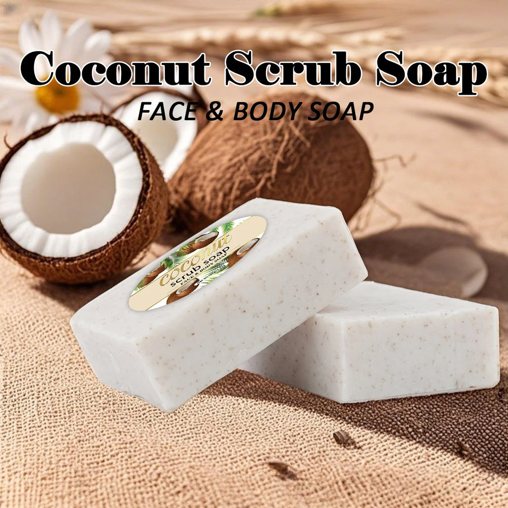 Savon exfoliant artisanal au coco, nettoyant pour le visage et le corps, savon hydratant longue durée, élimine les peaux mortes