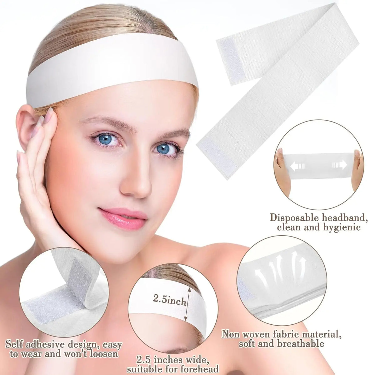 🌸 Bandeaux Jetables pour le Visage – Soins, Maquillage & Spa | 50, 100 ou 200 pcs