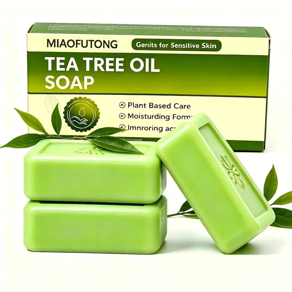 Jabón de aceite de árbol de té para hombres y mujeres, jabón artesanal de extracto vegetal natural, limpieza profunda, calmante para piel seca, exfoliante, cuidado de la piel