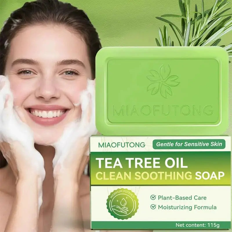 Jabón de aceite de árbol de té para hombres y mujeres, jabón artesanal de extracto vegetal natural, limpieza profunda, calmante para piel seca, exfoliante, cuidado de la piel