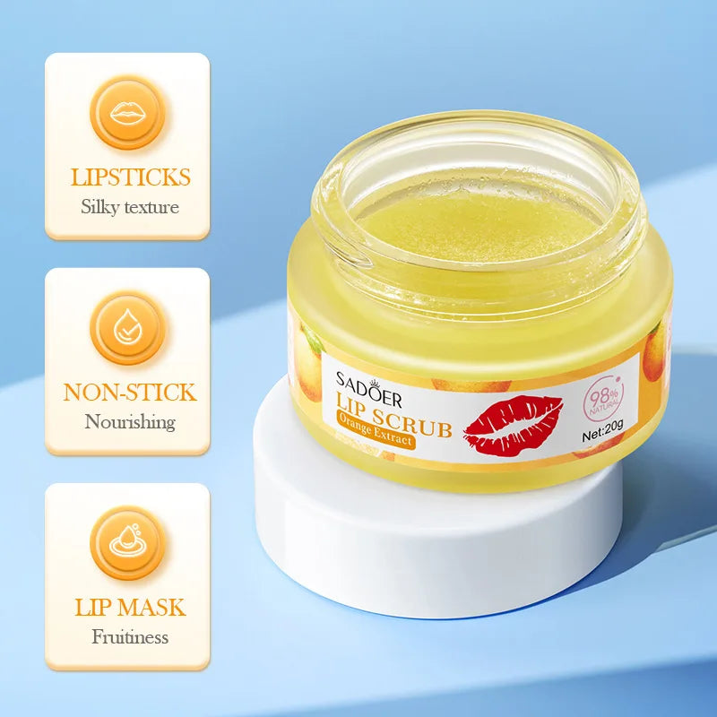 SADOER Strawberry Peach Lip Scrub Exfoliating Dead Skin Removal Dark Lip Fading & Moisturizing Hydrating Lip Balm Oil