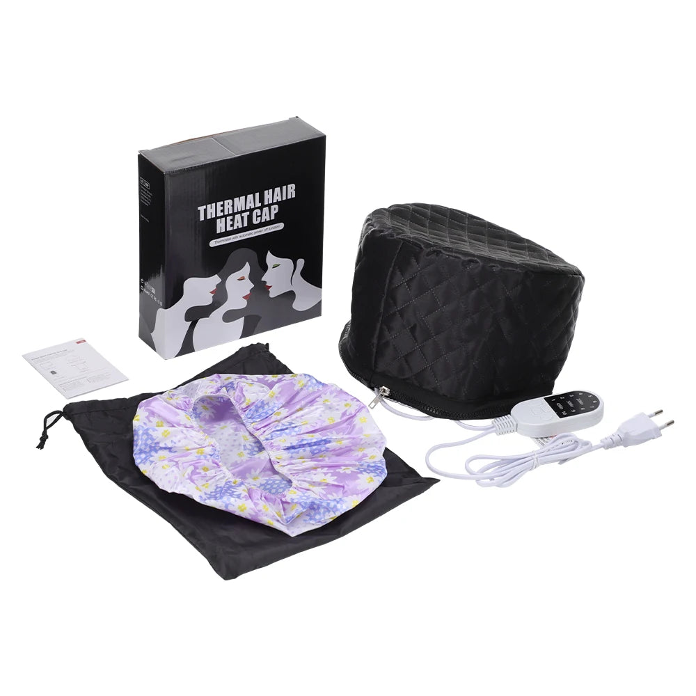 Gorro térmico para el cuidado del cabello de cuero sintético, con 9 niveles de temperatura y 5 temporizadores, impermeable, para tratamientos capilares en casa, herramientas de estilismo y spa.