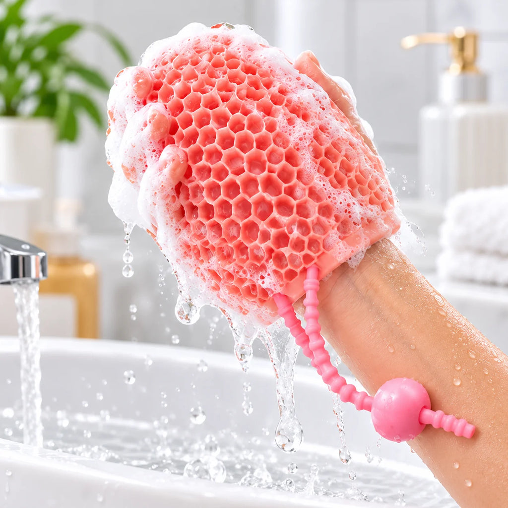 Guantes de baño exfoliantes tipo panal, cepillo corporal para ducha, herramienta para el cuidado de la piel transpirable y sin olor, multicolor