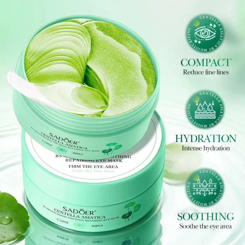 80 unidades SADOER Centella Crystal Collagen Eye Mask Antiarrugas, antiojeras, elimina bolsas de ojos, parches hidratantes para ojos