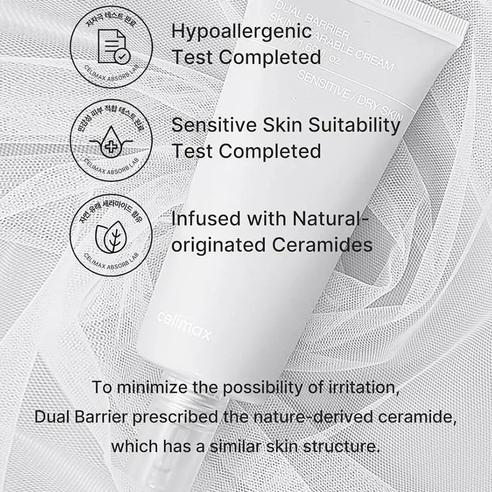 Korean Celimax Barrier Cream Double Barrier Repair Soothes Dryness Redness Reduces Fine Lines Firms Brightens Face Cream