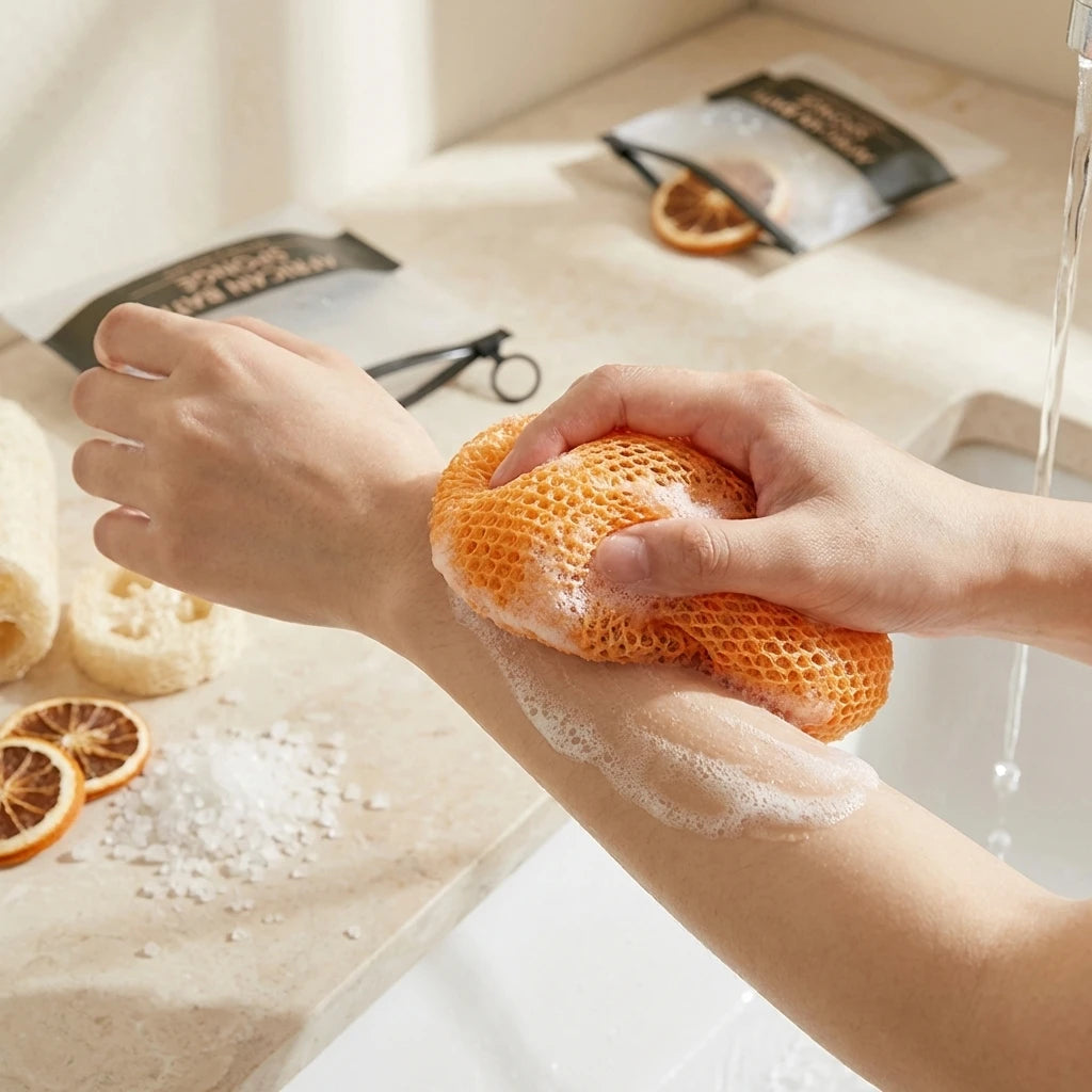 🛁 Serviette Gommante Exfoliante Dos & Corps — Nettoyage Profond, Anti-Peau Morte & Peau Lisse