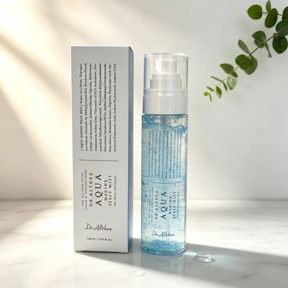 Dr. Althea Aqua Marine Jelly Mist Bruma facial hidratante, spray fijador, cuidado de la piel coreano, hidratante, piel sensible, vegano, brillo intenso