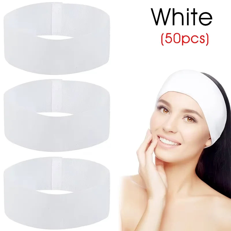 100/50/10 uds. diademas faciales desechables elásticas de tela no tejida, banda para el cabello suave para el cuidado de la piel, para mujeres, salón de belleza y esteticistas