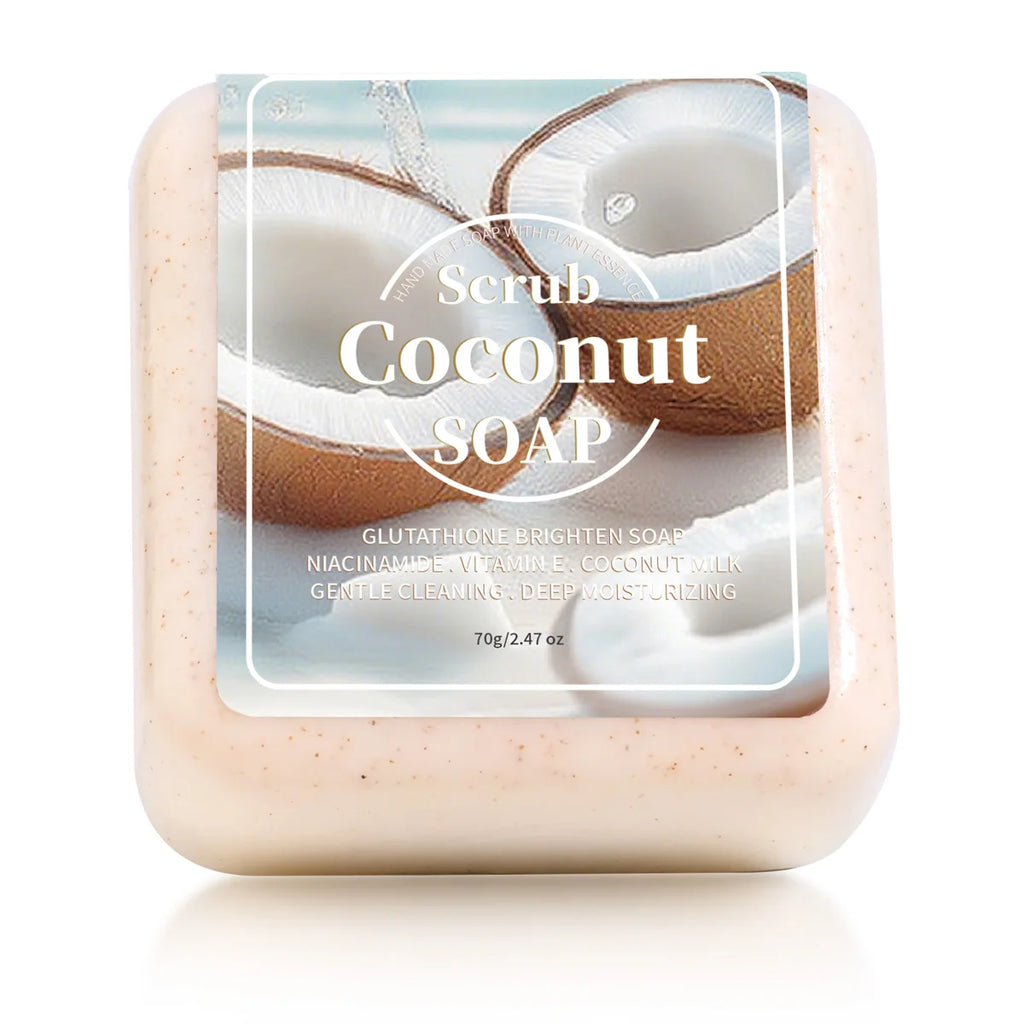 Jabón artesanal exfoliante de coco con glutatión, limpieza profunda e hidratante, jabón de baño con aceites esenciales de plantas, jabón portátil