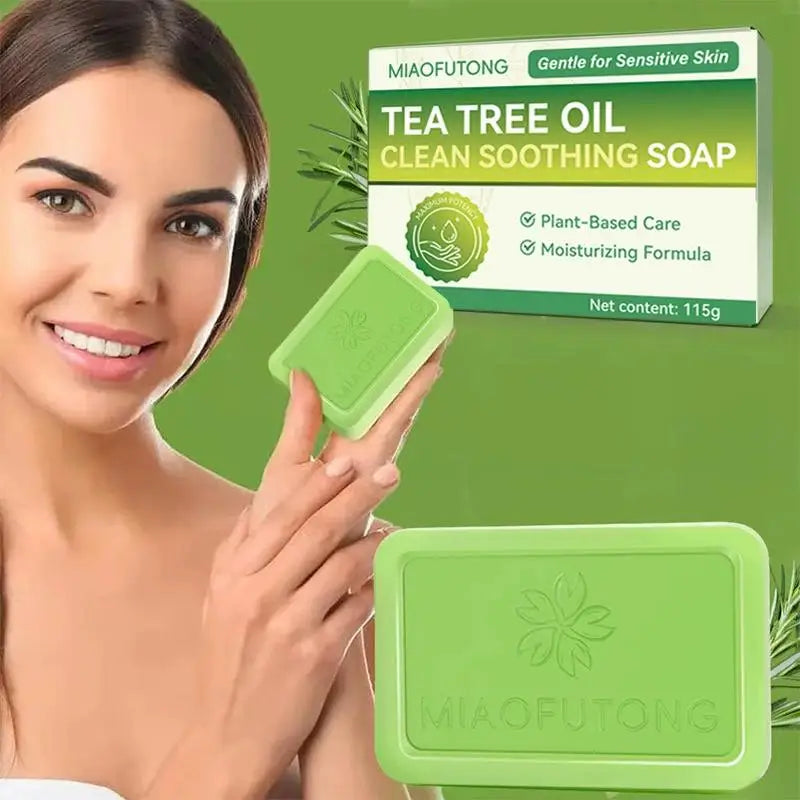 Jabón de aceite de árbol de té para hombres y mujeres, jabón artesanal de extracto vegetal natural, limpieza profunda, calmante para piel seca, exfoliante, cuidado de la piel