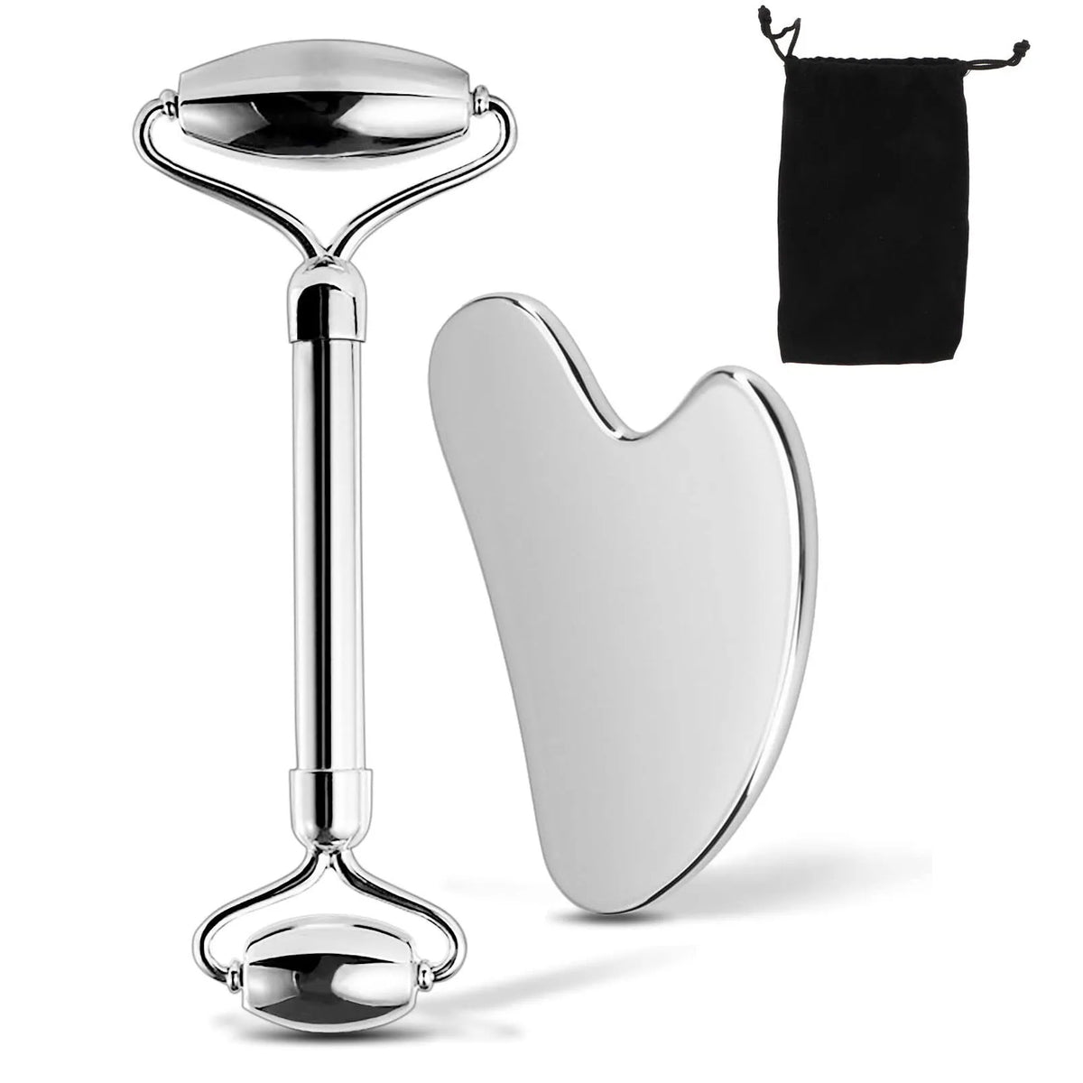 304 Stainless Steel Facial Roller and Metal Gua Sha Set, Face and Body Treatment for Lymphatic Drainage and Facial Tension, Durable