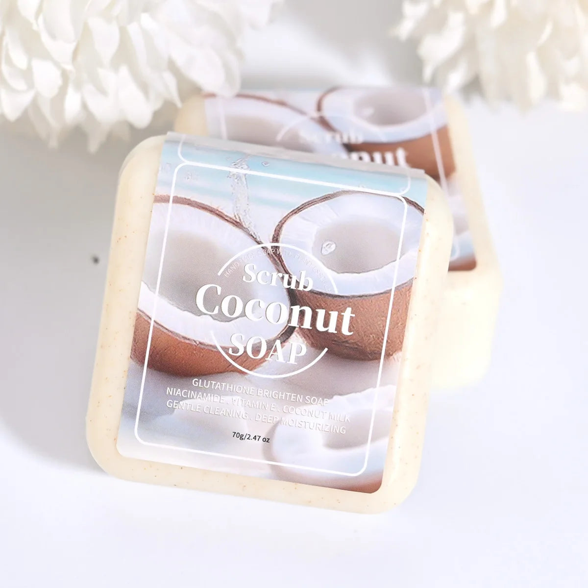 Jabón artesanal exfoliante de coco con glutatión, limpieza profunda e hidratante, jabón de baño con aceites esenciales de plantas, jabón portátil