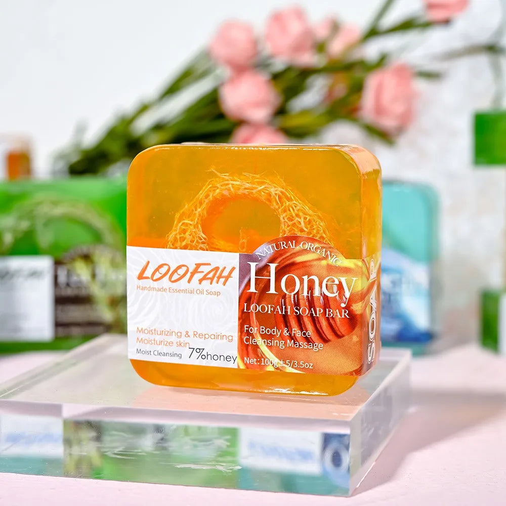 Jabón de lufa y miel facial tratamiento para el acné árbol de té limón rosa blanqueador artesanal ecológico jabón de lufa y miel con esponja