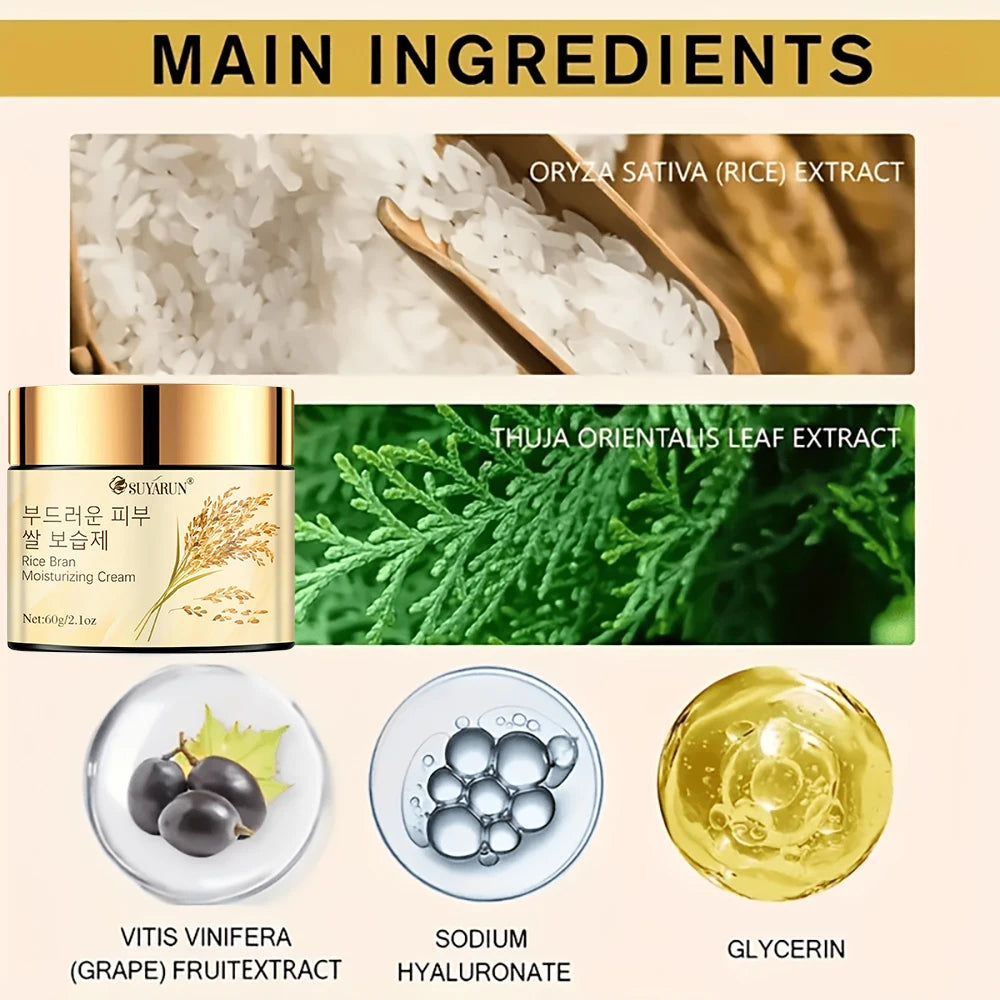 Crème Visage Extrait de Riz 24H SUYARUN 🌾 — Hydratation, Éclat & Nutrition | Peaux Sèches & Sensibles
