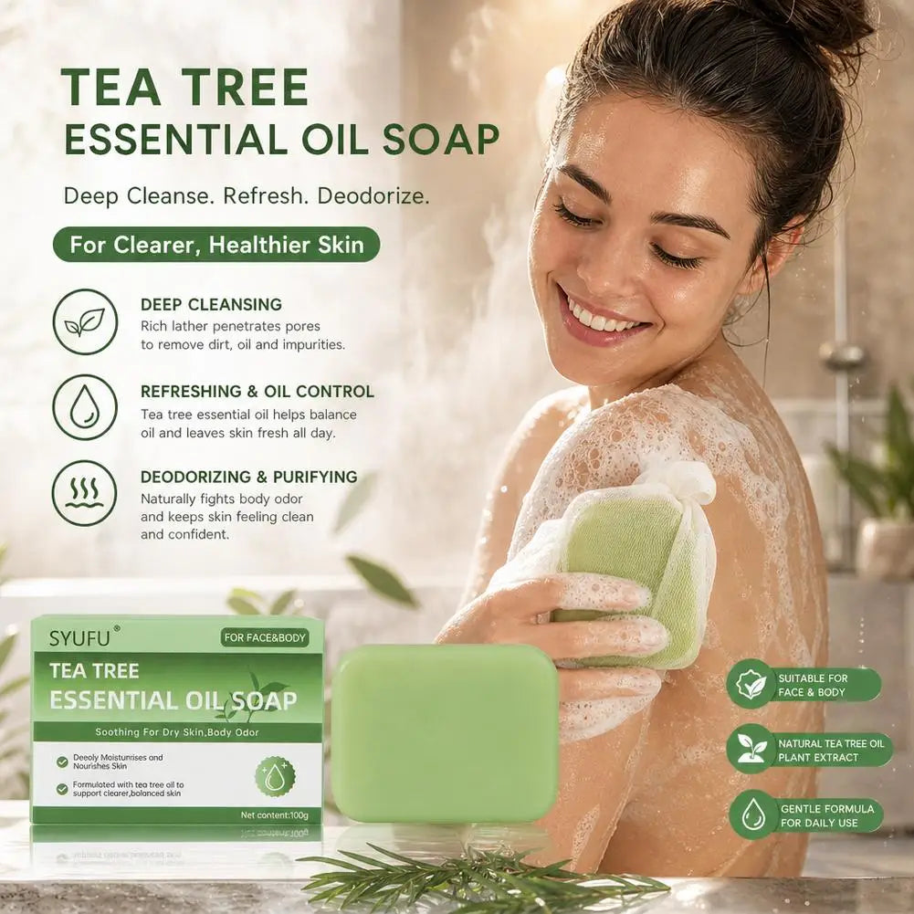 Pain de savon exfoliant doux, savons naturels pour le corps et les pieds, savon à l'huile essentielle d'arbre à thé vert pour hommes et femmes, soin de la peau nettoyant en profondeur