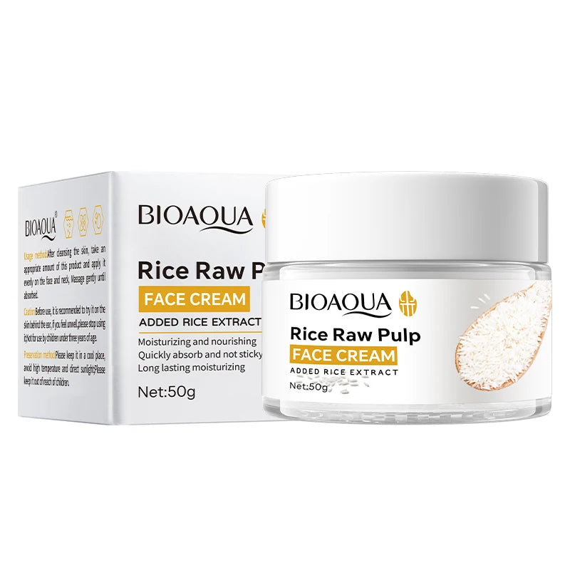 Crema Facial Pureza de Arroz BIOAOUA 🌾 — Hidratación Intensa, Luminosidad y Cuidado K-Beauty 50g