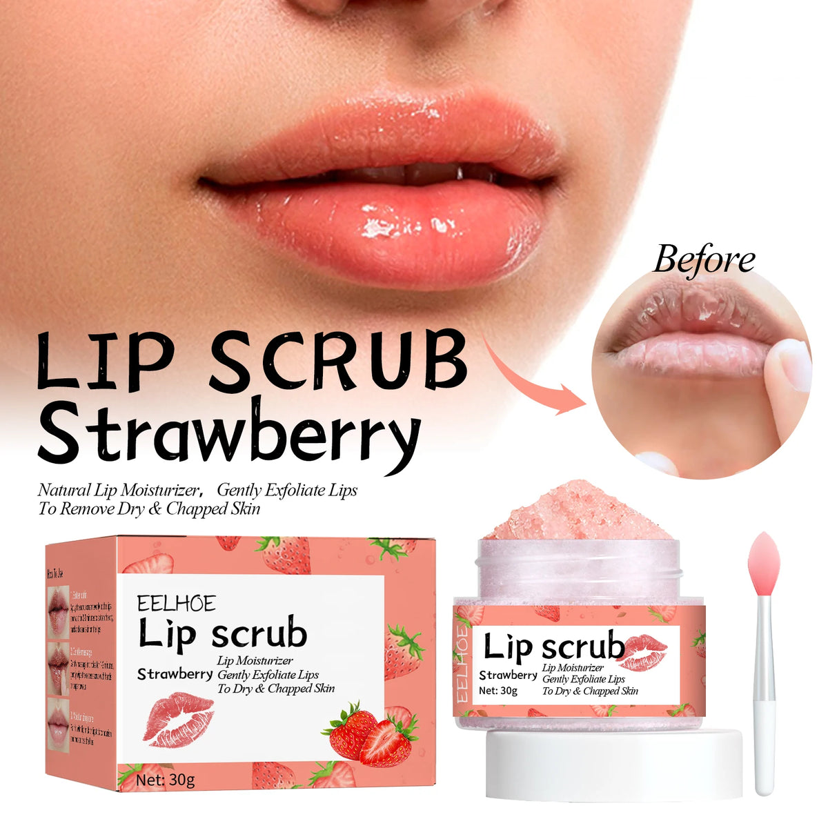 Fruit Strawberry Orange Honey Lip Scrub, Brightening Lip Color, Exfoliating, Deep Cleaning, Removing Dead Skin, Moisturizing Lip Care