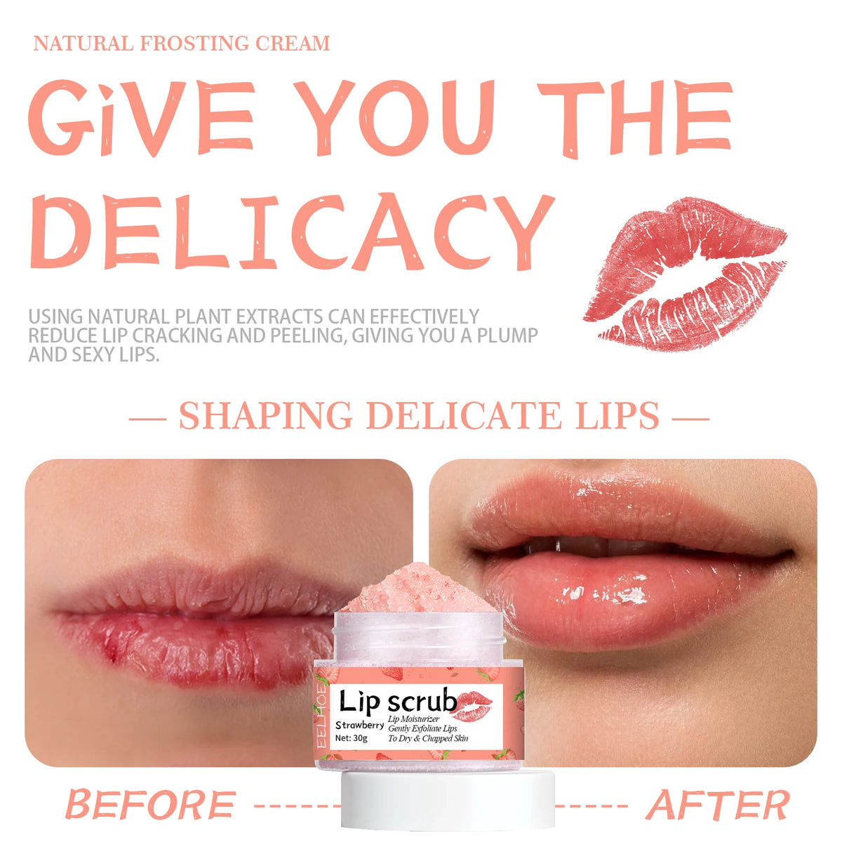 Fruit Strawberry Orange Honey Lip Scrub, Brightening Lip Color, Exfoliating, Deep Cleaning, Removing Dead Skin, Moisturizing Lip Care