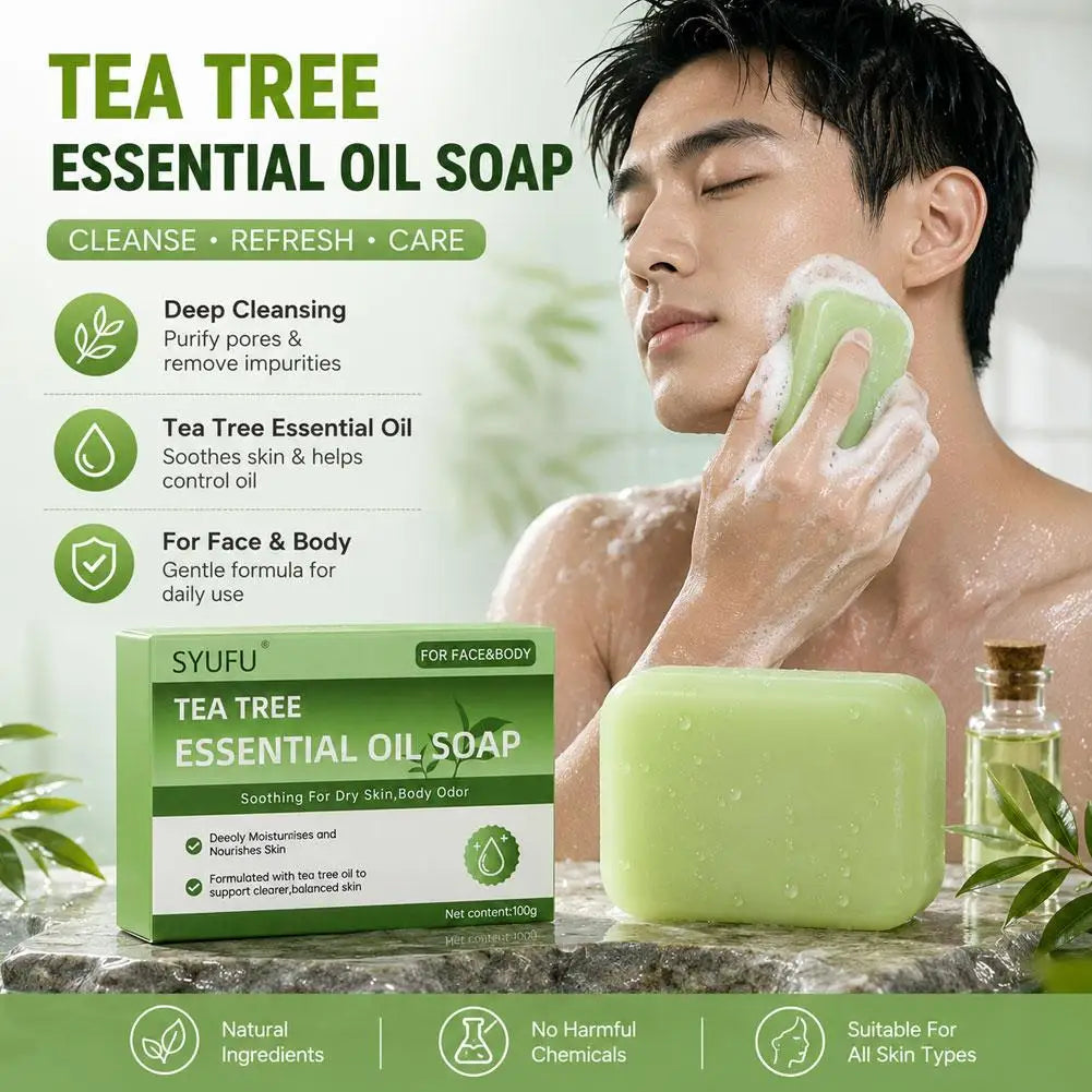 Pain de savon exfoliant doux, savons naturels pour le corps et les pieds, savon à l'huile essentielle d'arbre à thé vert pour hommes et femmes, soin de la peau nettoyant en profondeur