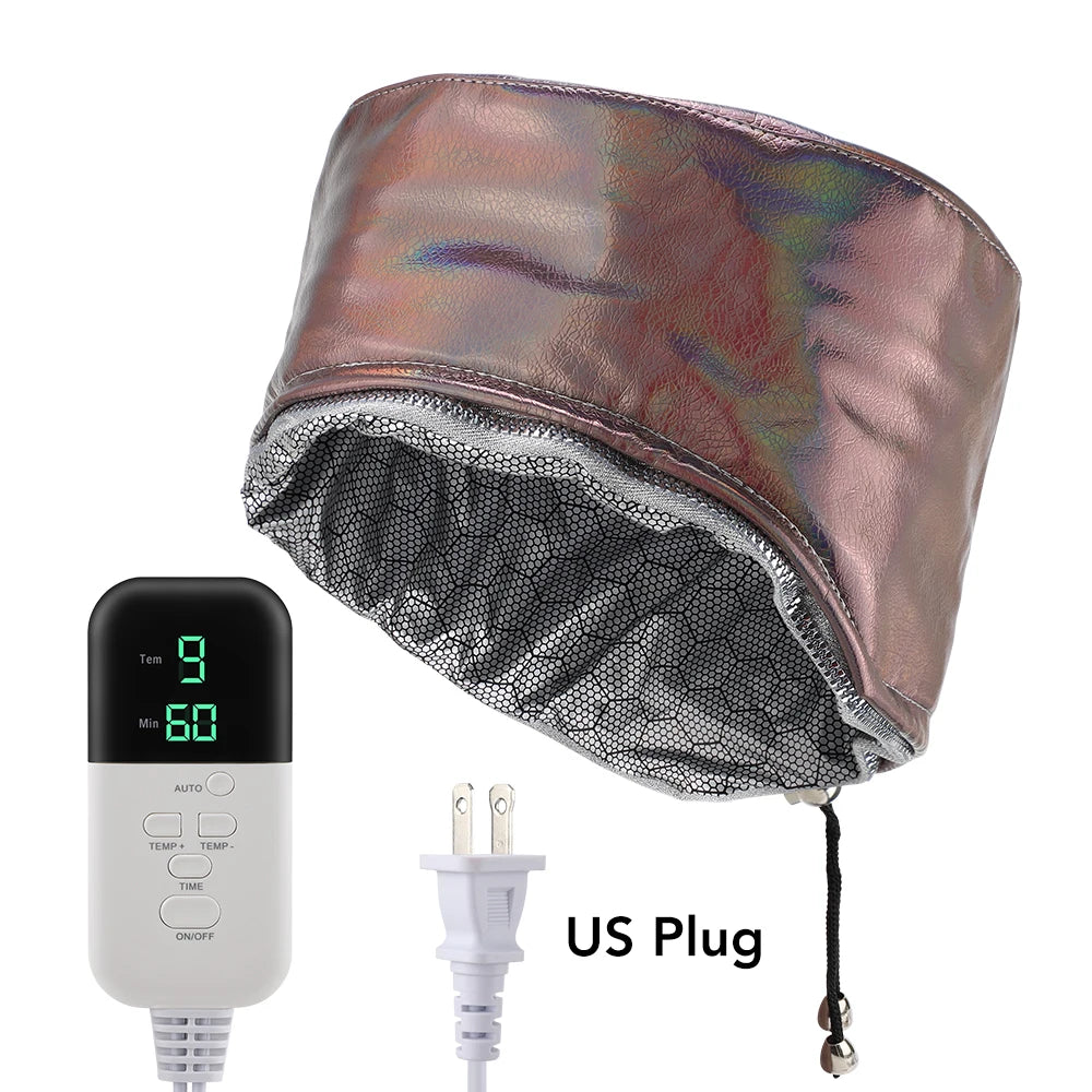 Gorro térmico para el cuidado del cabello de cuero sintético, con 9 niveles de temperatura y 5 temporizadores, impermeable, para tratamientos capilares en casa, herramientas de estilismo y spa.