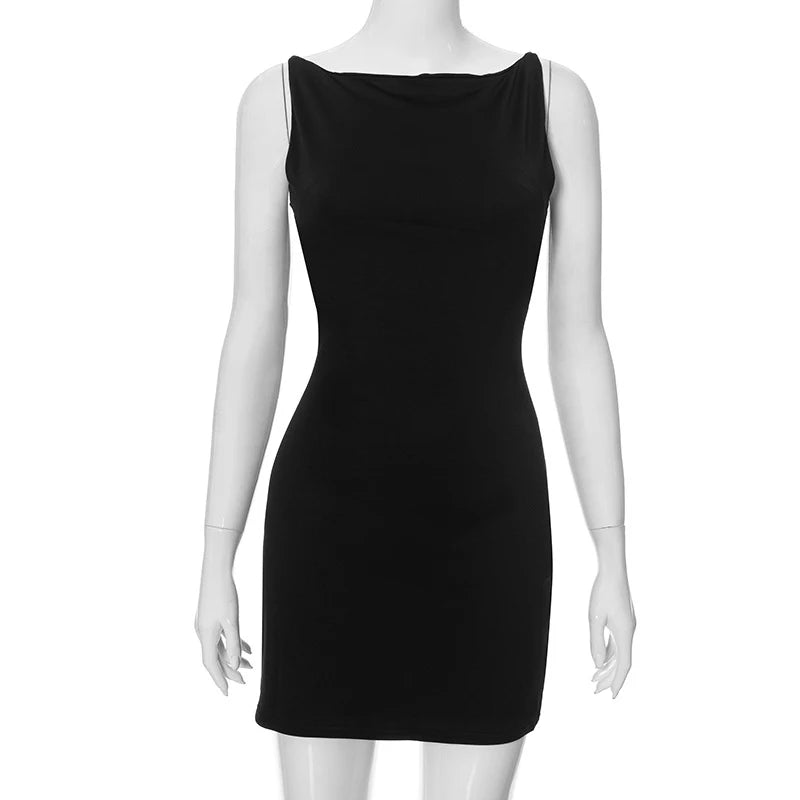 Sexy Elegant Slim Solid Party Dress for Women Casual Fashion Mini Sleeveless O-Neck Wrap Y2K A-Line 2025 New Summer Dress
