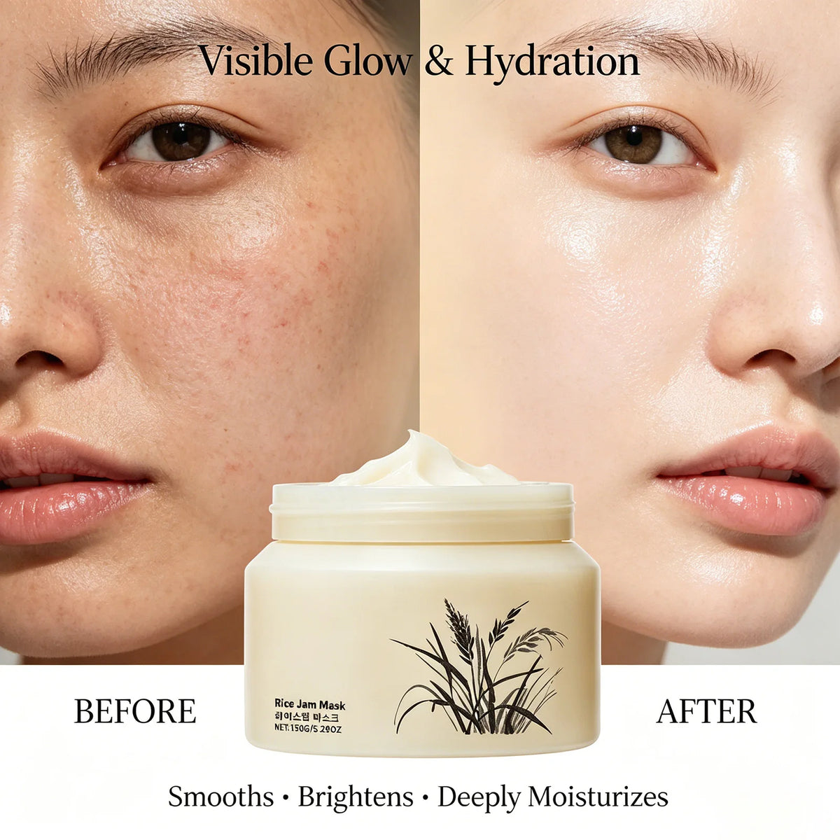 Mascarilla Facial de Arroz K-Beauty 🌾 — Limpieza Profunda, Hidratación y Tez Luminosa 150g