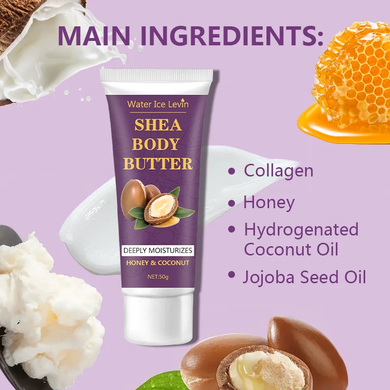 Shea-Butter-Körpercreme, 24-Stunden-Feuchtigkeitspflege, macht die Haut weicher und elastischer, strafft die Haut, nährende Körpermassage, geeignet für trockene, rissige, hellbeige Haut