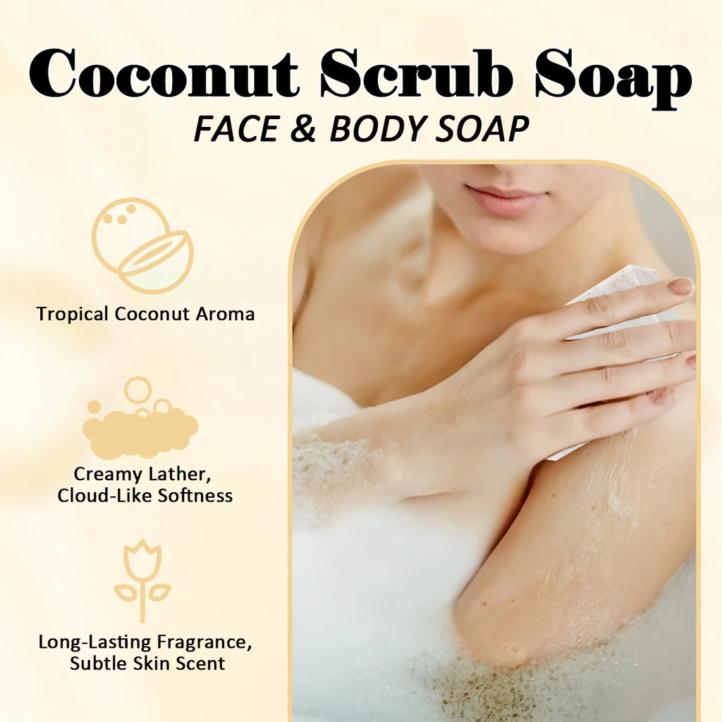 Savon exfoliant artisanal au coco, nettoyant pour le visage et le corps, savon hydratant longue durée, élimine les peaux mortes