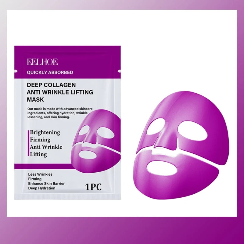 Masque Visage Collagène eelhoe 🌟 — Anti-Rides, Éclat, Acide Hyaluronique & Niacinamide | 1 ou 3 pcs