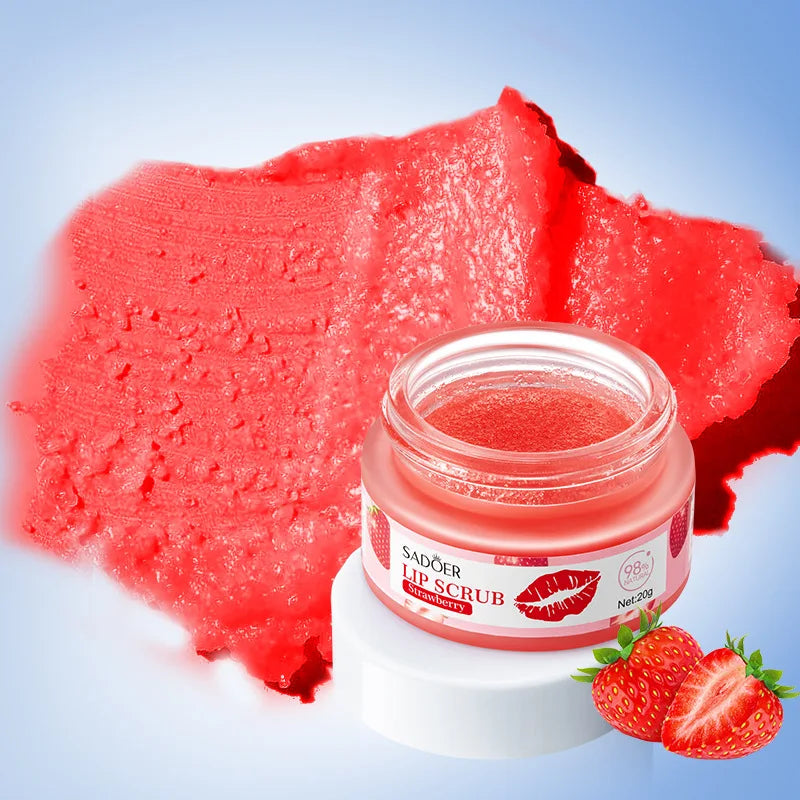 SADOER Strawberry Peach Lip Scrub Exfoliating Dead Skin Removal Dark Lip Fading & Moisturizing Hydrating Lip Balm Oil