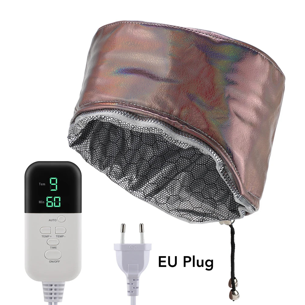 Gorro térmico para el cuidado del cabello de cuero sintético, con 9 niveles de temperatura y 5 temporizadores, impermeable, para tratamientos capilares en casa, herramientas de estilismo y spa.
