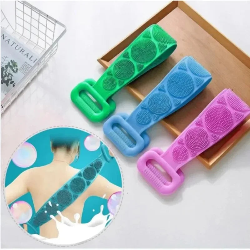 Cepillo Exfoliante de Silicona para Espalda y Cuerpo 🛁 — Doble Cara Masaje y Exfoliación, 60cm | 4 Colores